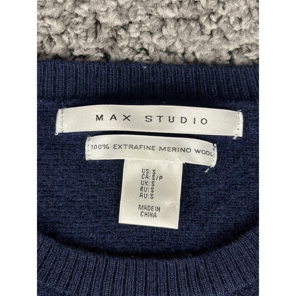 Max Studio 100% Extra Fine Merino Wool Blue Knit Sweater Top - Womens Small - Picture 2 of 6